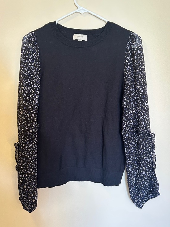 LOFT Sweaters - LOFT Black Sweater with Floral Puff Sleeves